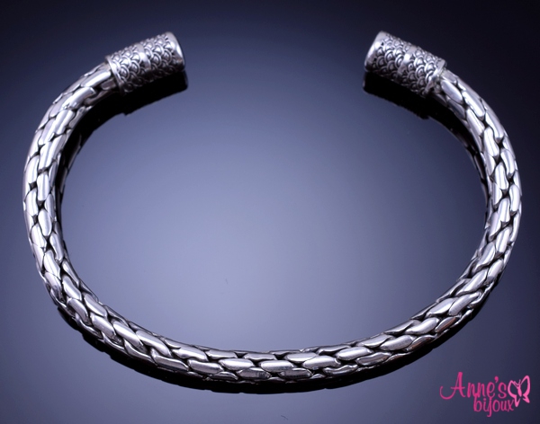 bratara argint unisex semifixa design impletit antichizat