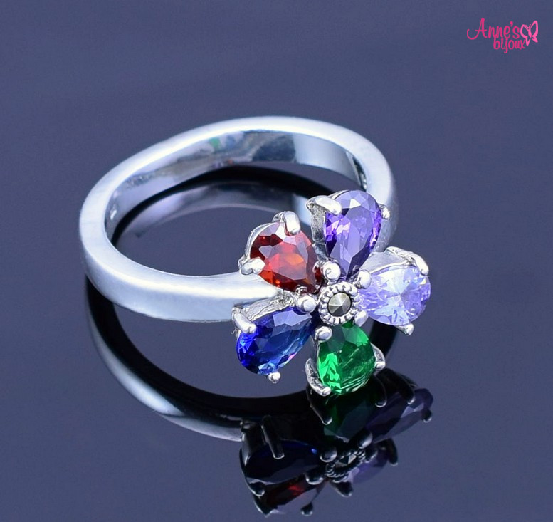 Inel din argint cu zirconiu colorat si marcasite – model floare-18238
