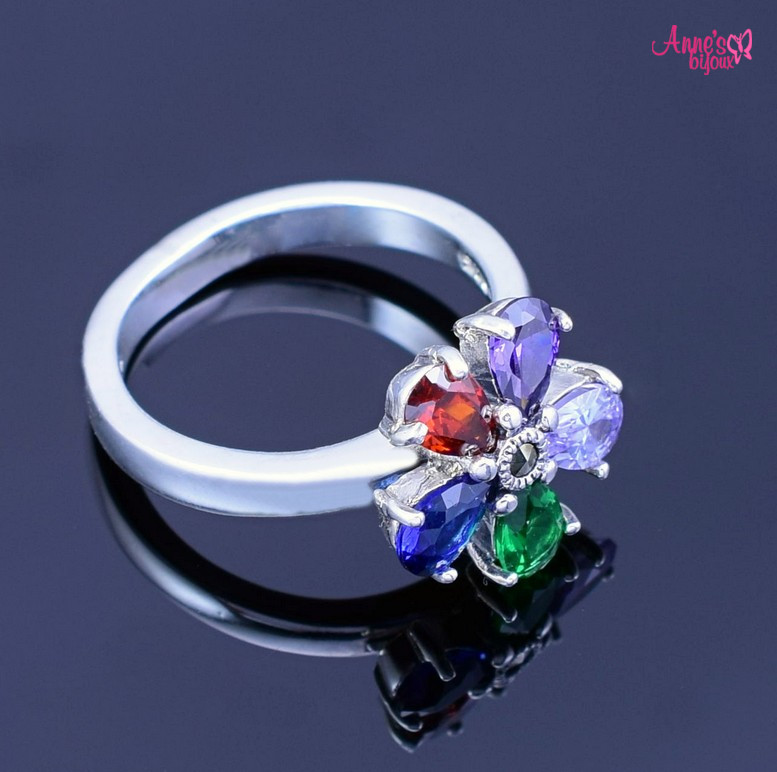 Inel din argint cu zirconiu colorat si marcasite – model floare-18239